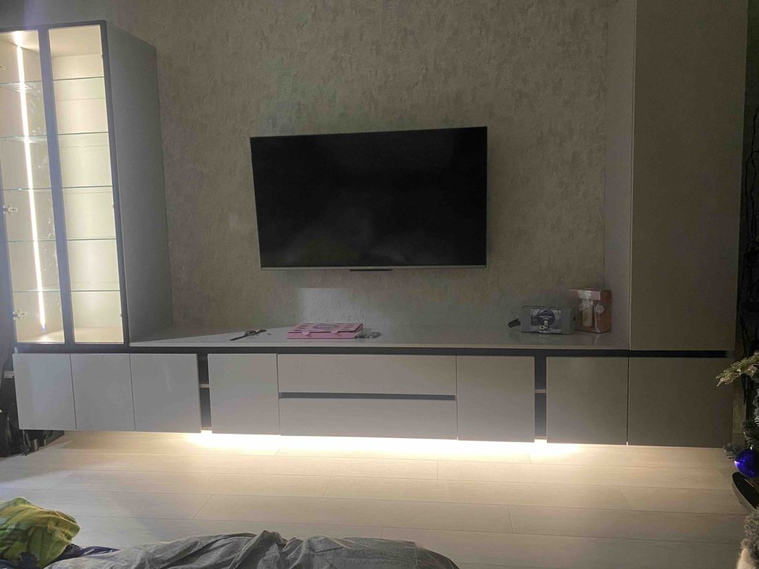 Media wall with LED lighting