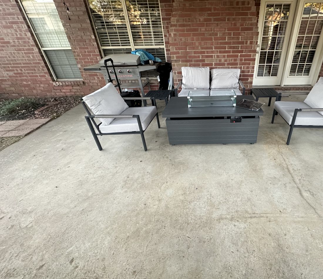Patio furniture set with fire table